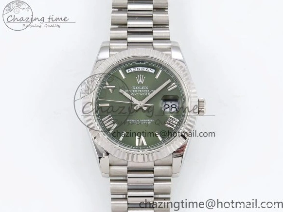 Best AAA Replica Sites Bracelet JDF 1440 V3 904L on TravelReady (Gain President 40 DayDate Weight) Steel VR3255 SS Dial Green Roman 1218